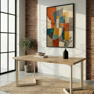 Mesa de forja moderna modela Alcalá en color marfil con tapa de melamina