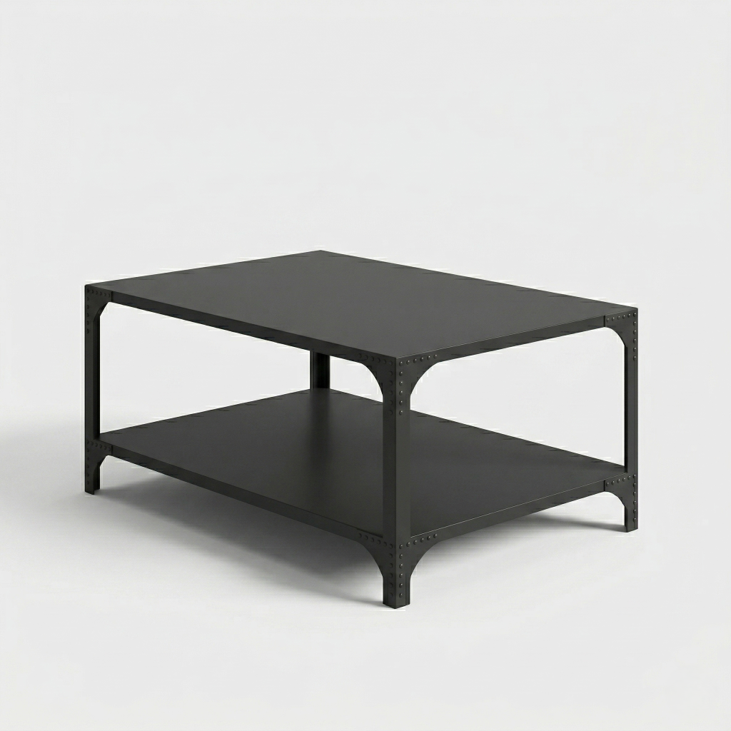 Detalle de mesa de centro industrial acabada en hierro color negra