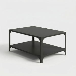 Detalle de mesa de centro industrial acabada en hierro color negra