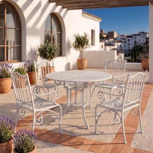 Conjunto mesa Teide-Marbella y sillón Azahara blanco