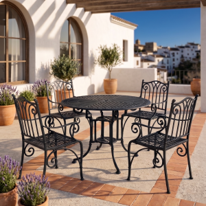 Conjunto mesa Teide-Marbella y sillón Azahara negro