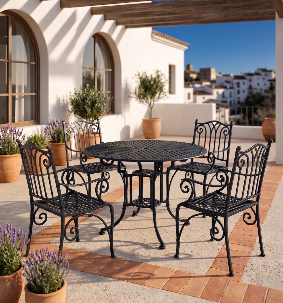 Conjunto mesa Teide-Marbella y sillón Azahara negro