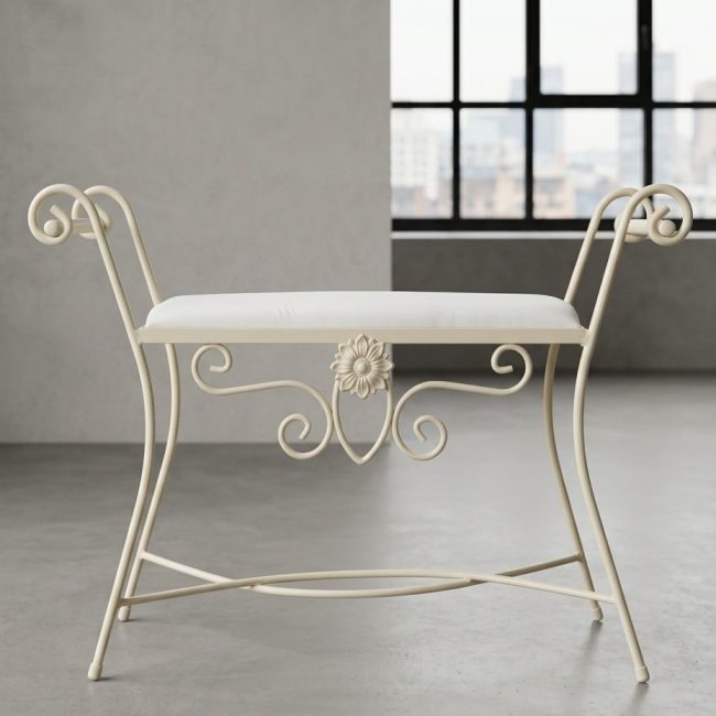banqueta de forja para dormitorio jaen en color marfil