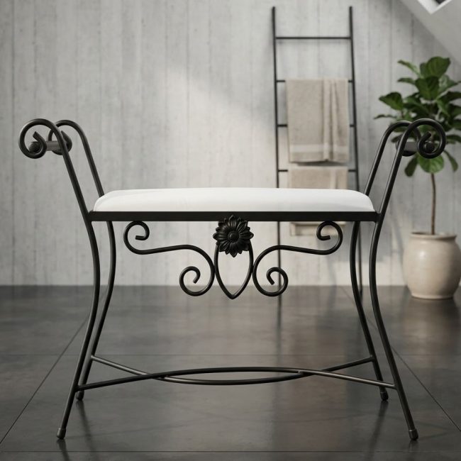 banqueta de forja para dormitorio jaen en color negra