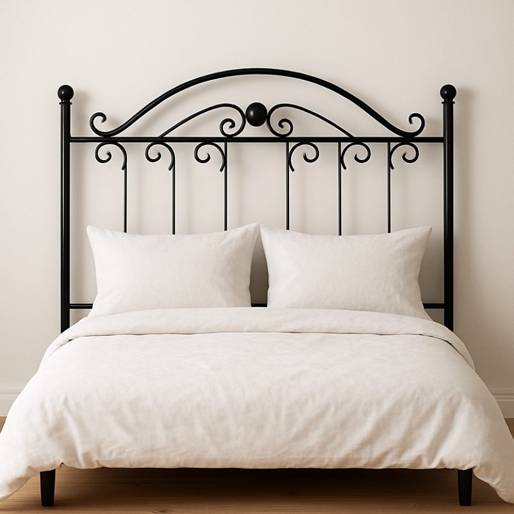 Cabecero de forja Córdoba en negro montado detrás de la cama