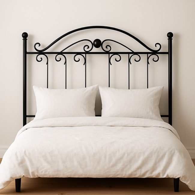 Cabecero de forja Córdoba en negro montado detrás de la cama