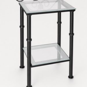 Mesita de noche de cristal Córdoba en negro, con dos baldas de cristal